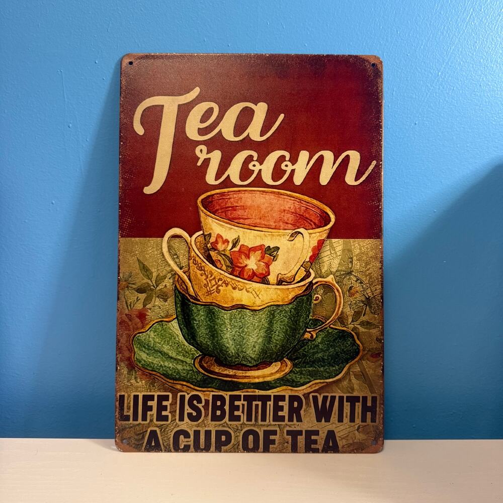 Tea Room Metal Sign Cottagecore Decor Alice in Wonderland Tea Lover Wall Art